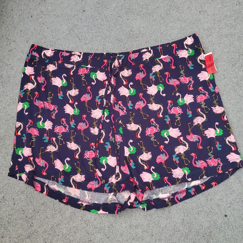 Christmas Flamingos Pajama Shorts